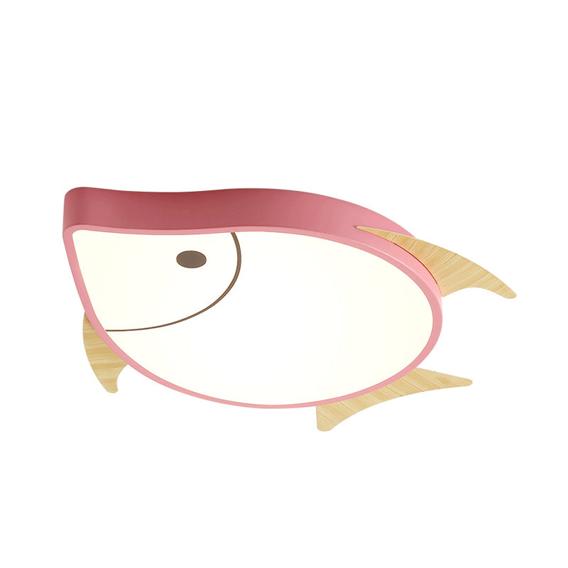 Cartoon Fish Flush Mount Lighting Acrylic Nursery School LED Ceiling Lamp in White/Pink/Blue and Wood