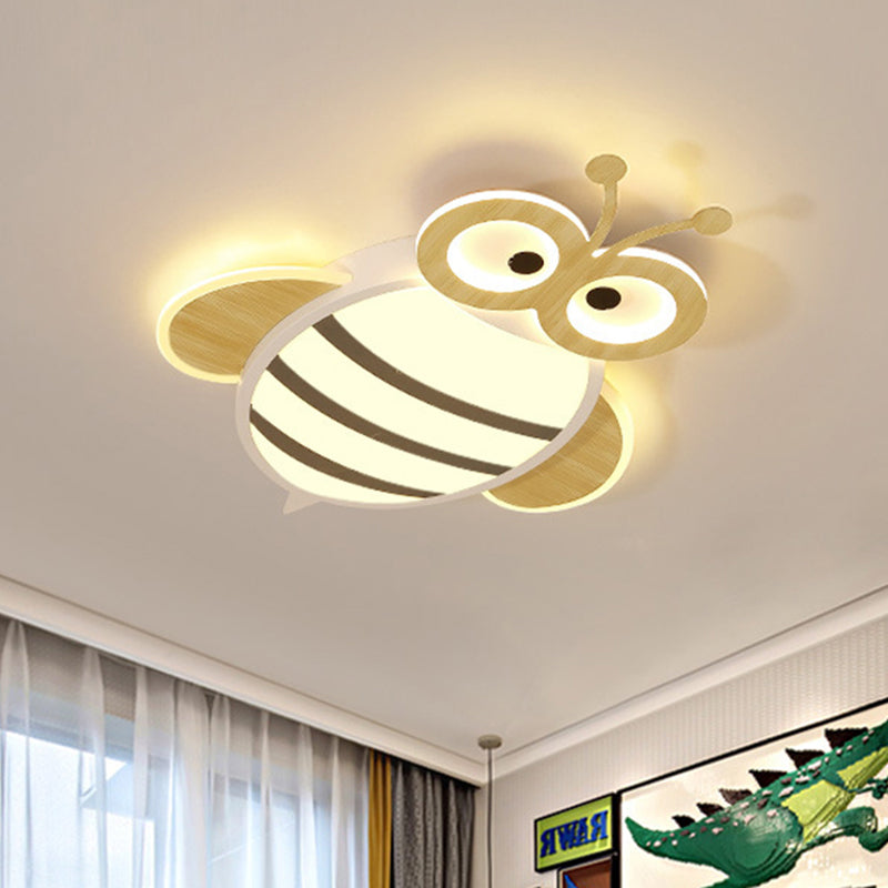 White/Pink/Blue Honeybee Flush Mount Cartoon Iron LED Ceiling Light Fixture for Kids Bedroom