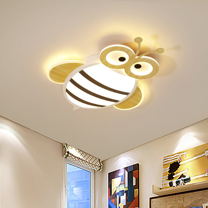 White/Pink/Blue Honeybee Flush Mount Cartoon Iron LED Ceiling Light Fixture for Kids Bedroom