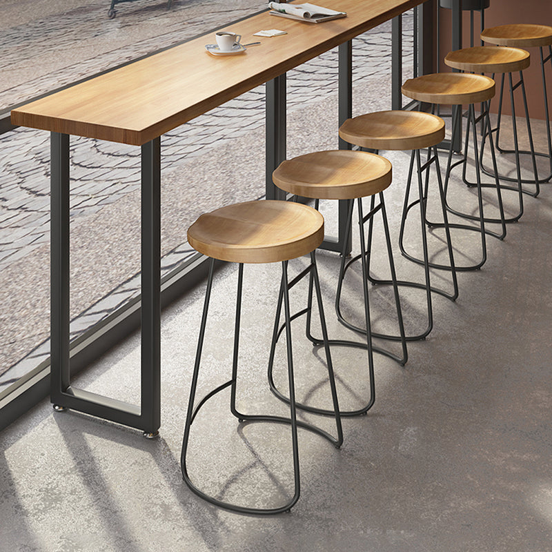 Modern Backless Counter-height Stool with Solid Wood and Metal