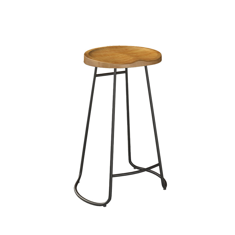 Modern Backless Counter-height Stool with Solid Wood and Metal