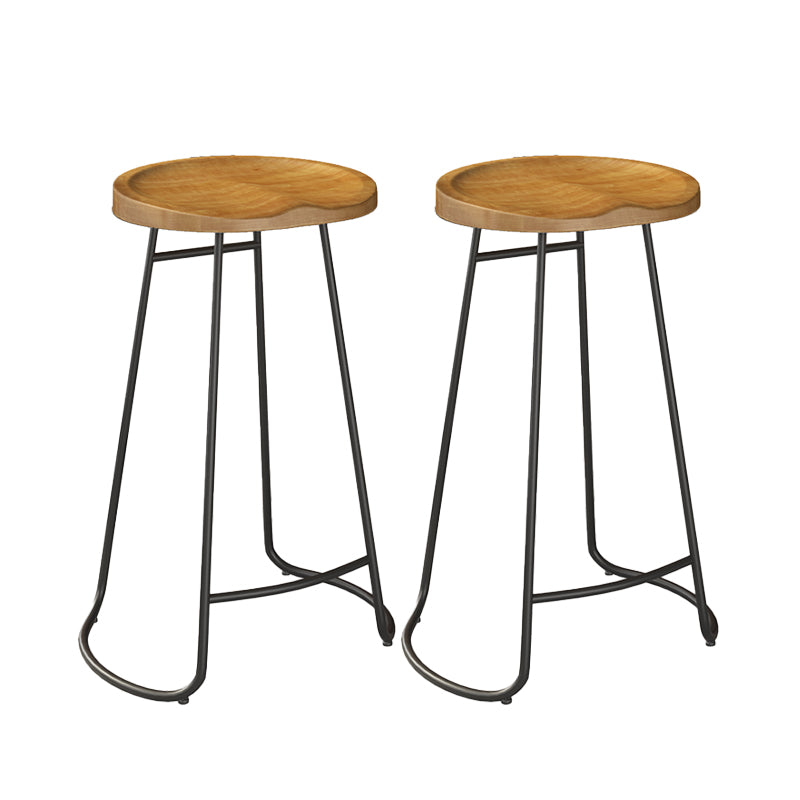 Modern Backless Counter-height Stool with Solid Wood and Metal