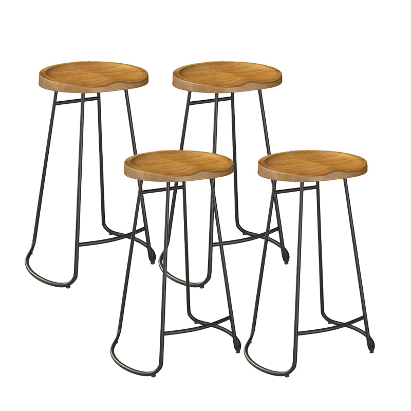 Modern Backless Counter-height Stool with Solid Wood and Metal