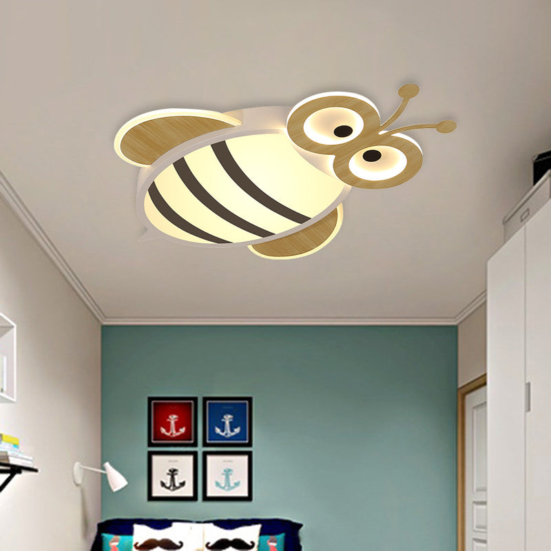 White/Pink/Blue Honeybee Flush Mount Cartoon Iron LED Ceiling Light Fixture for Kids Bedroom