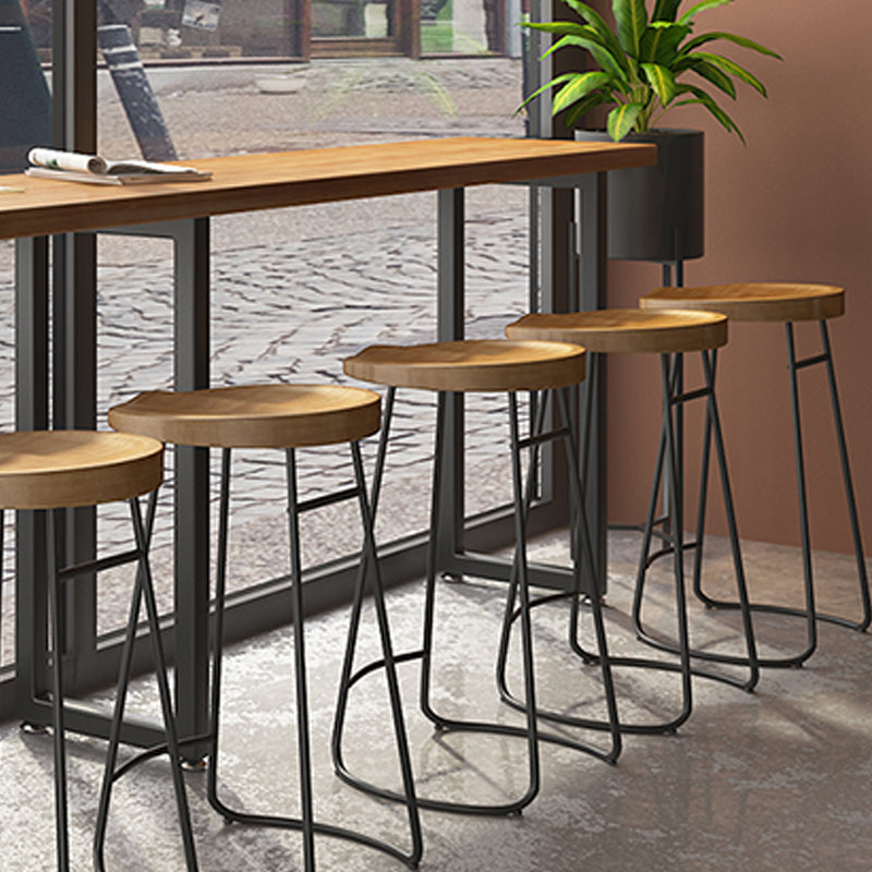 Modern Backless Counter-height Stool with Solid Wood and Metal