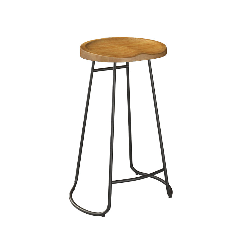 Modern Backless Counter-height Stool with Solid Wood and Metal