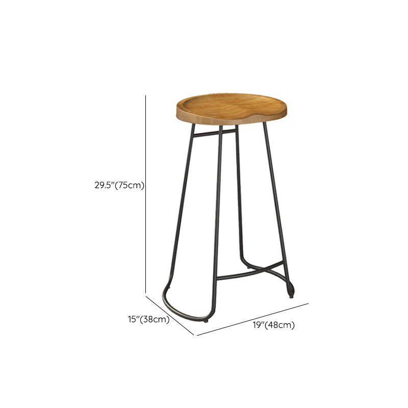 Modern Backless Counter-height Stool with Solid Wood and Metal