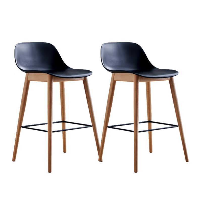 Contemporary Plastic Armless Bar Stool with Beech Solid Wood Base
