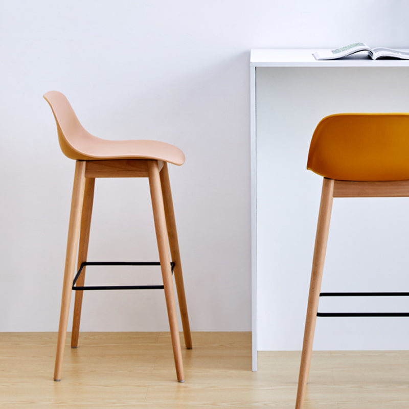 Contemporary Plastic Armless Bar Stool with Beech Solid Wood Base