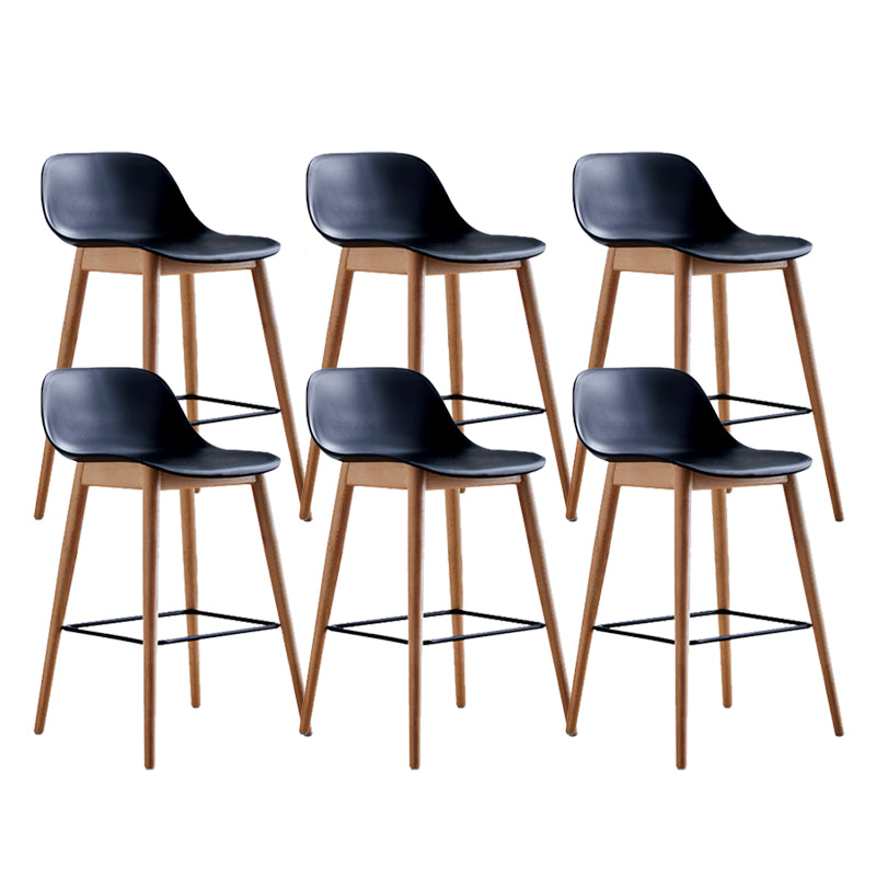 Contemporary Plastic Armless Bar Stool with Beech Solid Wood Base