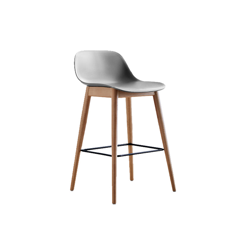 Contemporary Plastic Armless Bar Stool with Beech Solid Wood Base