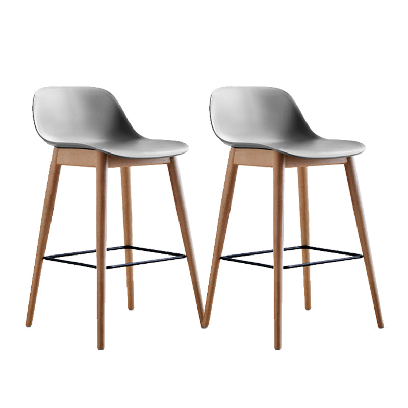 Contemporary Plastic Armless Bar Stool with Beech Solid Wood Base