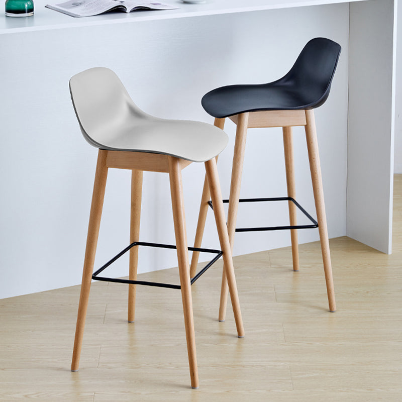 Contemporary Plastic Armless Bar Stool with Beech Solid Wood Base