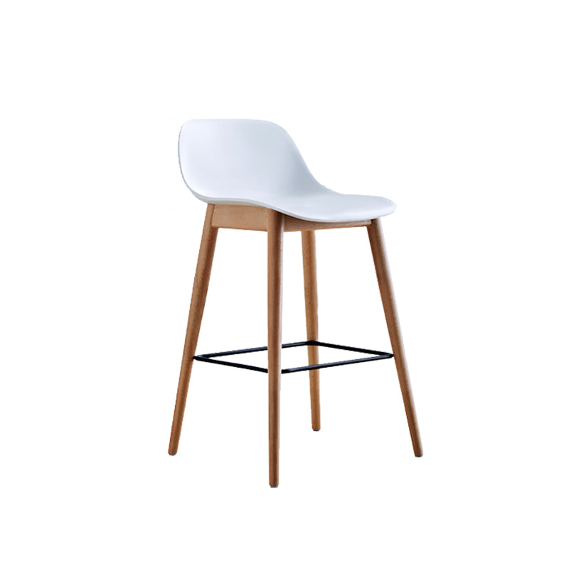 Contemporary Plastic Armless Bar Stool with Beech Solid Wood Base