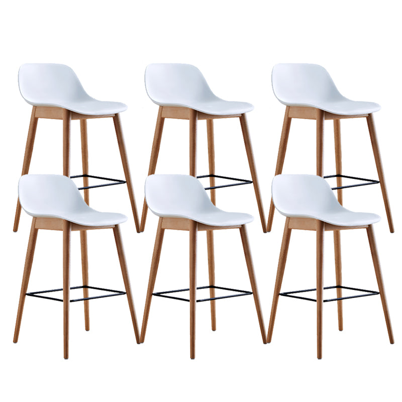 Contemporary Plastic Armless Bar Stool with Beech Solid Wood Base