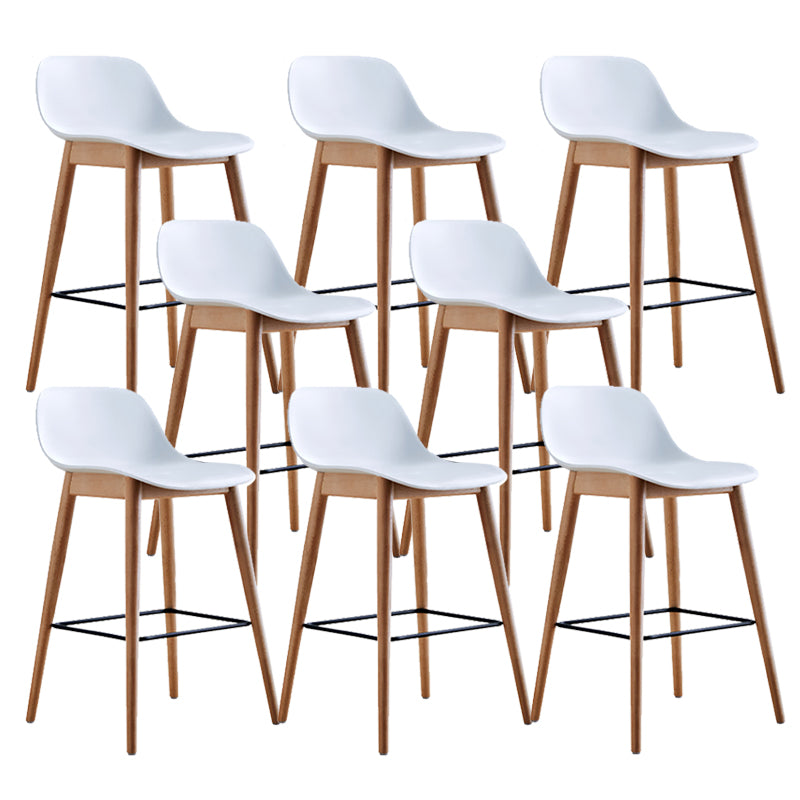 Contemporary Plastic Armless Bar Stool with Beech Solid Wood Base