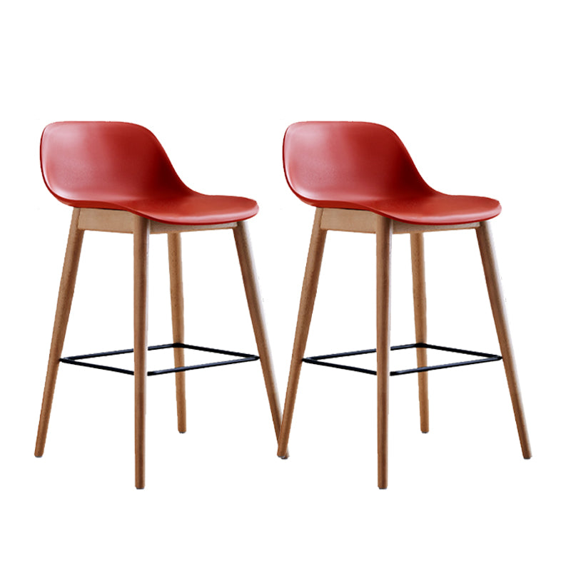 Contemporary Plastic Armless Bar Stool with Beech Solid Wood Base