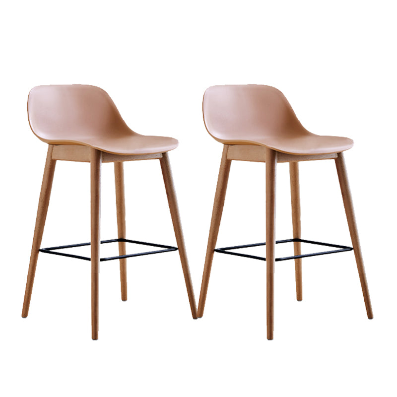 Contemporary Plastic Armless Bar Stool with Beech Solid Wood Base
