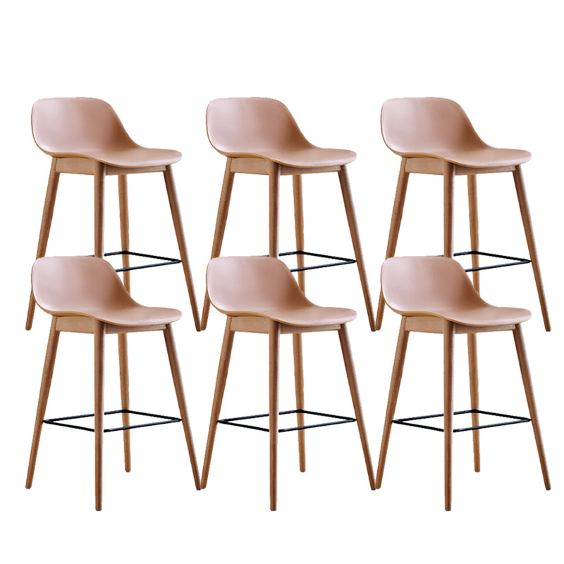 Contemporary Plastic Armless Bar Stool with Beech Solid Wood Base