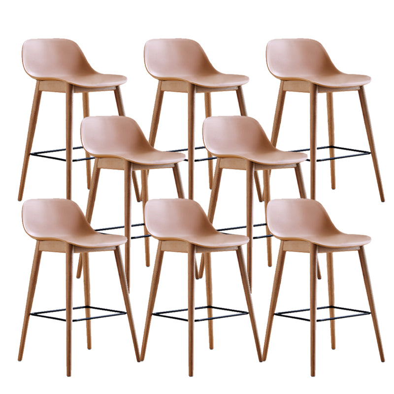 Contemporary Plastic Armless Bar Stool with Beech Solid Wood Base