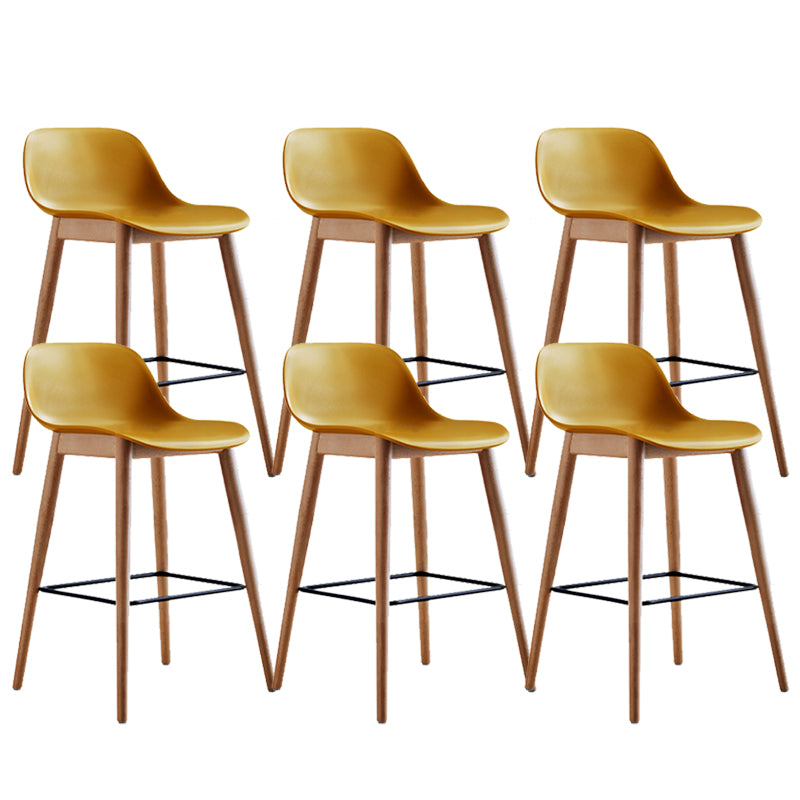 Contemporary Plastic Armless Bar Stool with Beech Solid Wood Base