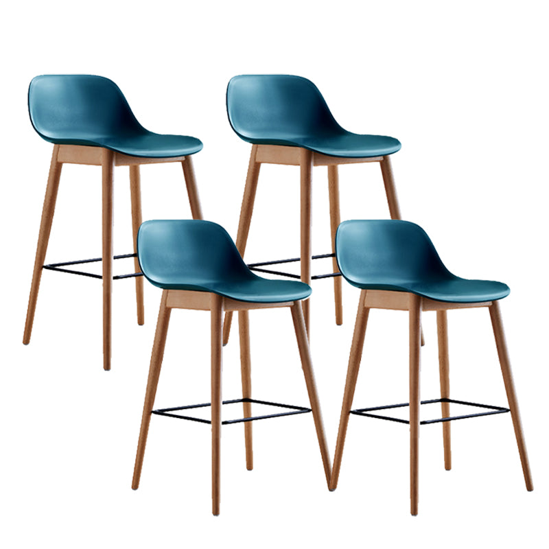 Contemporary Plastic Armless Bar Stool with Beech Solid Wood Base