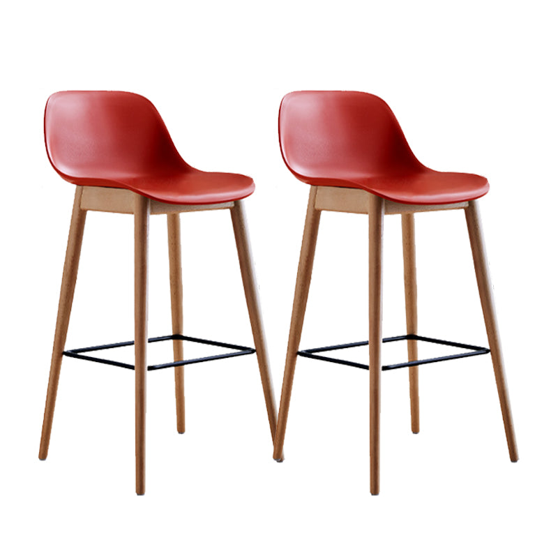 Contemporary Plastic Armless Bar Stool with Beech Solid Wood Base