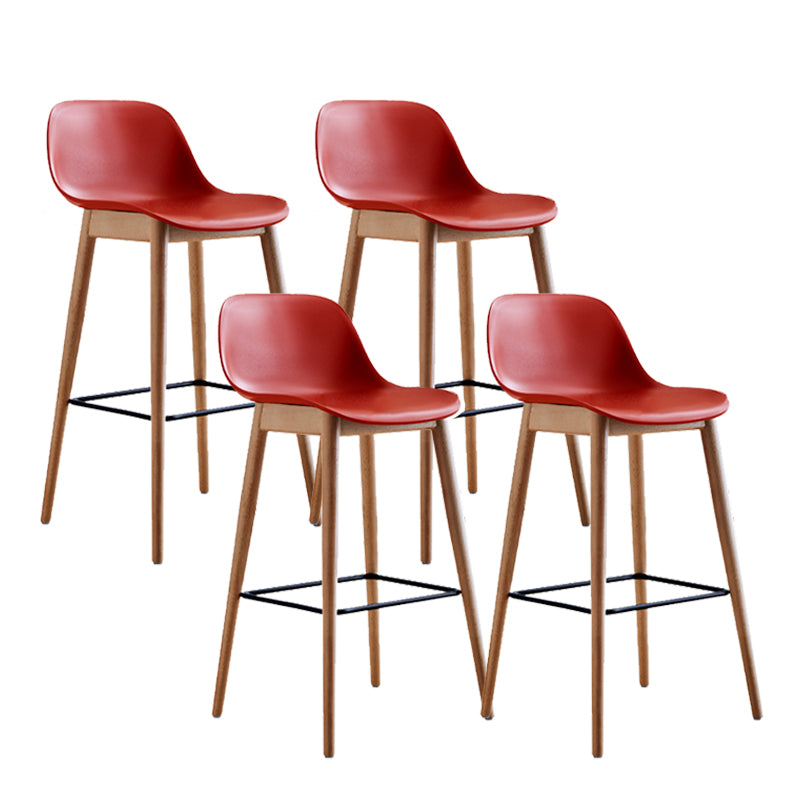 Contemporary Plastic Armless Bar Stool with Beech Solid Wood Base