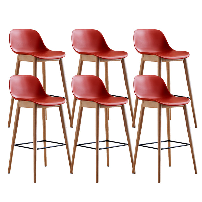 Contemporary Plastic Armless Bar Stool with Beech Solid Wood Base