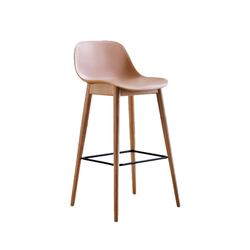 Contemporary Plastic Armless Bar Stool with Beech Solid Wood Base