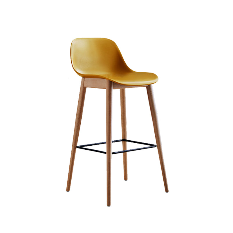 Contemporary Plastic Armless Bar Stool with Beech Solid Wood Base