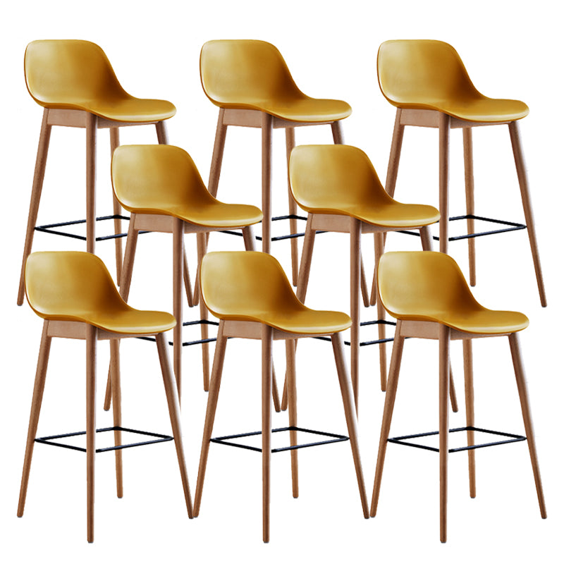 Contemporary Plastic Armless Bar Stool with Beech Solid Wood Base