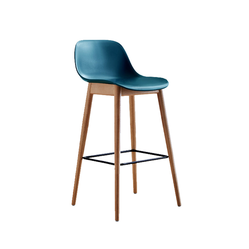 Contemporary Plastic Armless Bar Stool with Beech Solid Wood Base