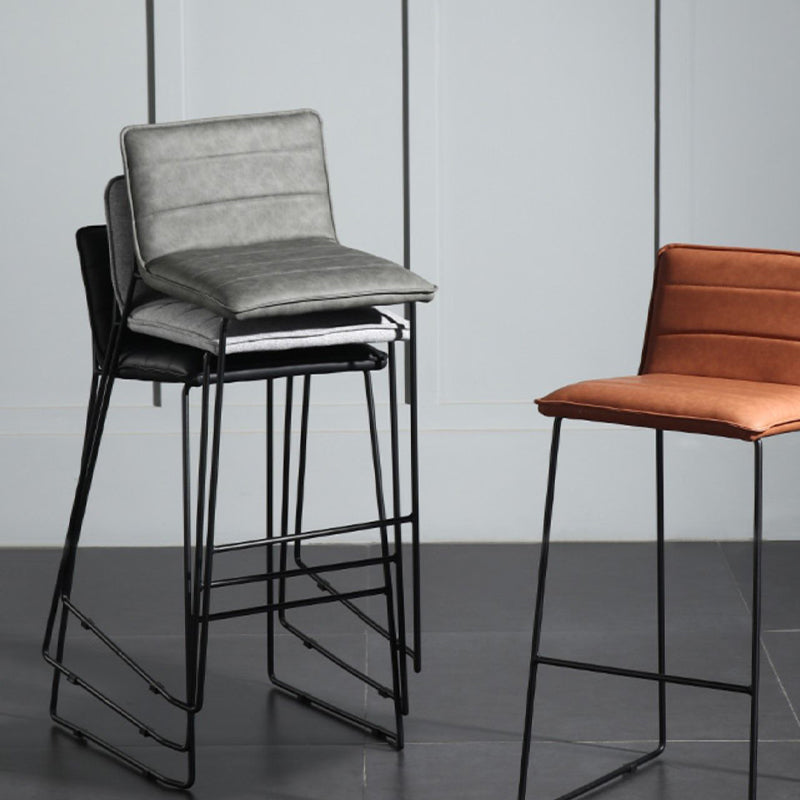 Contemporary Armless Upholstered Low Back Bar Stools with Metal Base