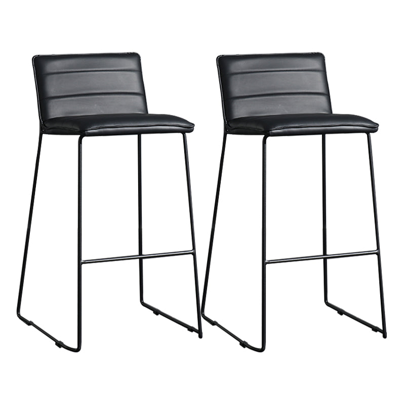 Contemporary Armless Upholstered Low Back Bar Stools with Metal Base