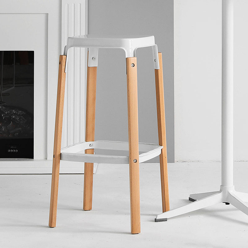 Contemporary Square Backless Bar Stool with Beech Solid Wood Legs