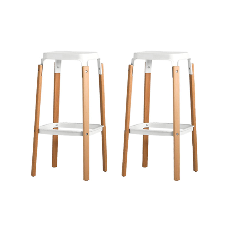 Contemporary Square Backless Bar Stool with Beech Solid Wood Legs