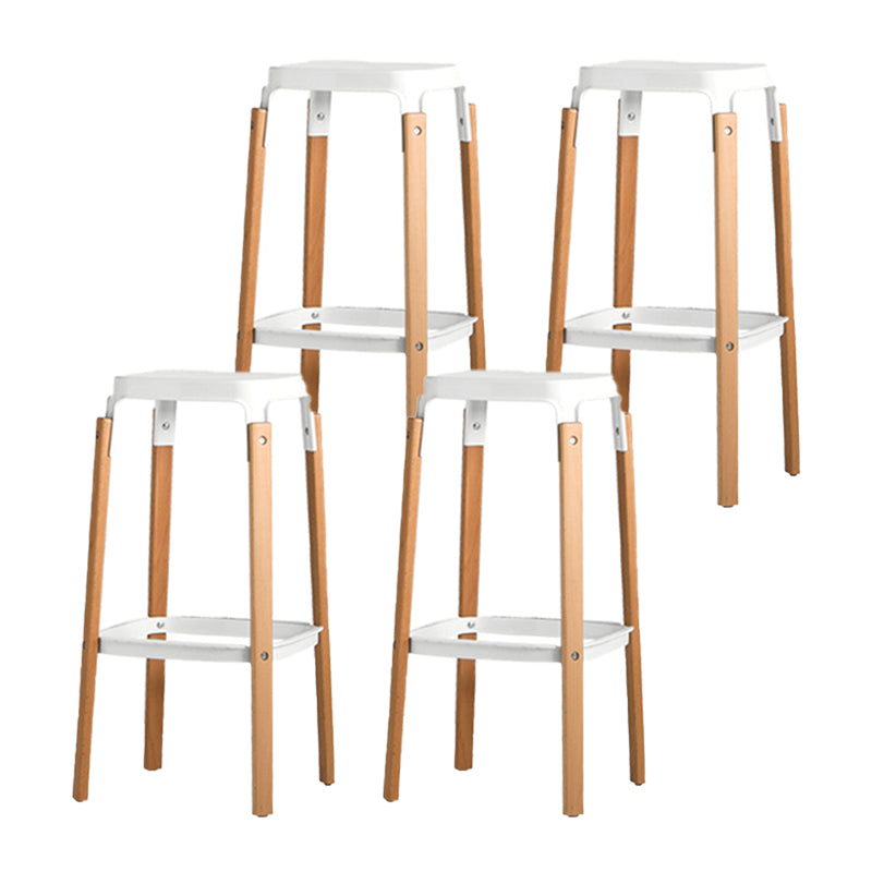 Contemporary Square Backless Bar Stool with Beech Solid Wood Legs