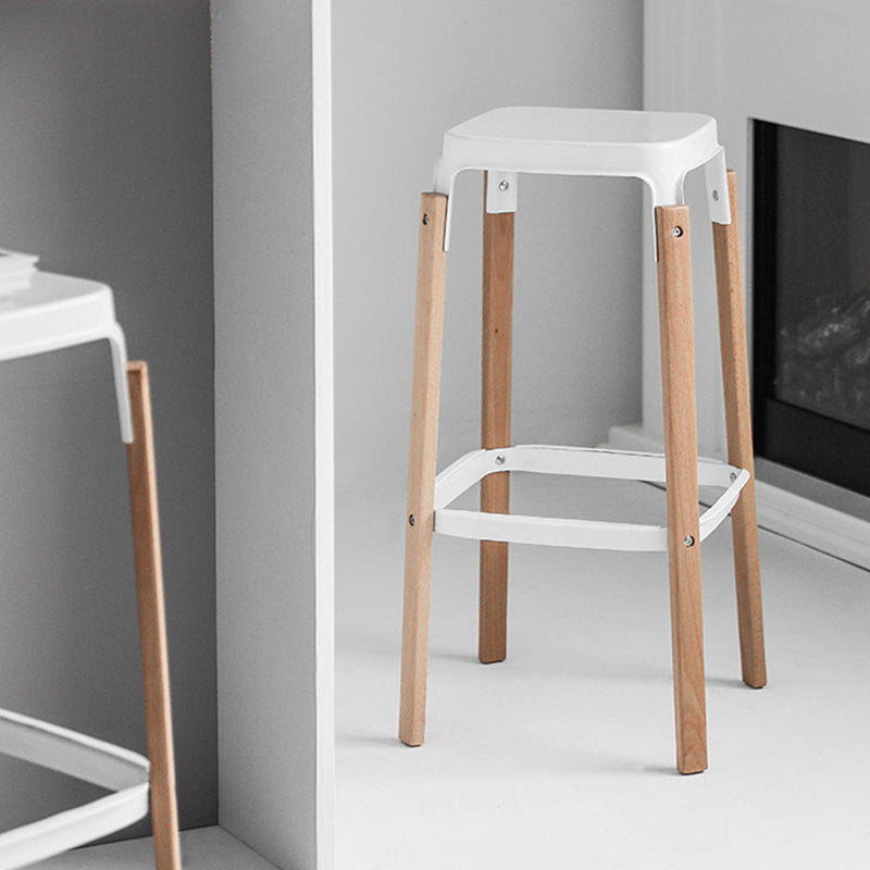 Contemporary Square Backless Bar Stool with Beech Solid Wood Legs
