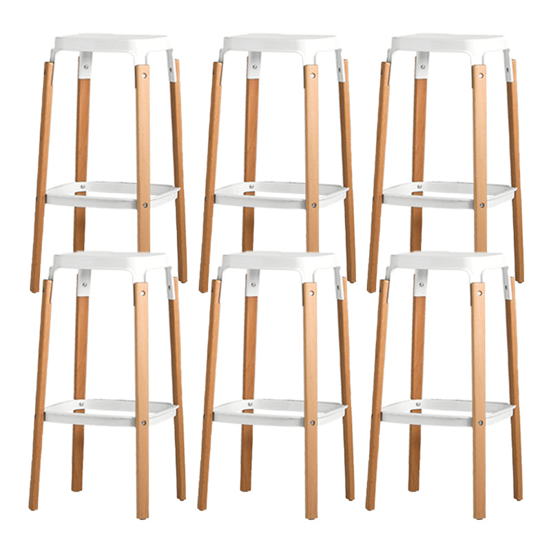 Contemporary Square Backless Bar Stool with Beech Solid Wood Legs