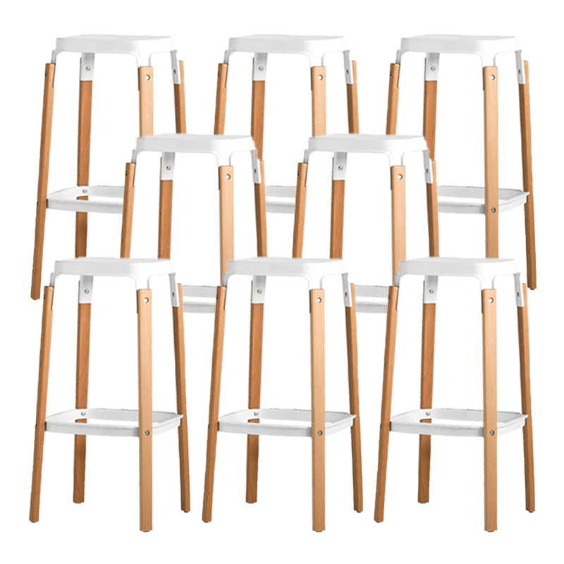 Contemporary Square Backless Bar Stool with Beech Solid Wood Legs