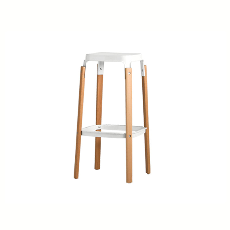 Contemporary Square Backless Bar Stool with Beech Solid Wood Legs
