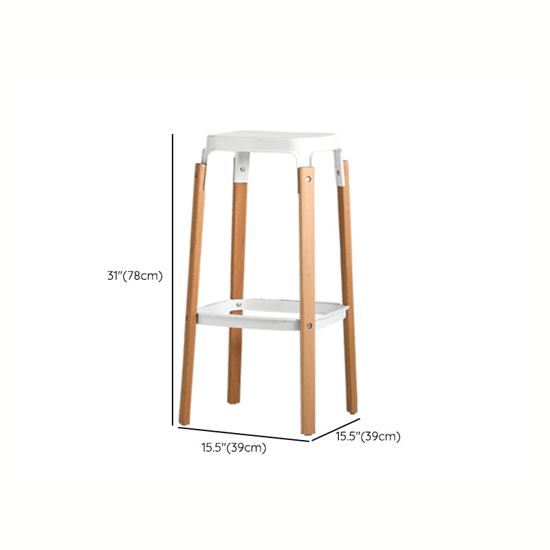 Contemporary Square Backless Bar Stool with Beech Solid Wood Legs