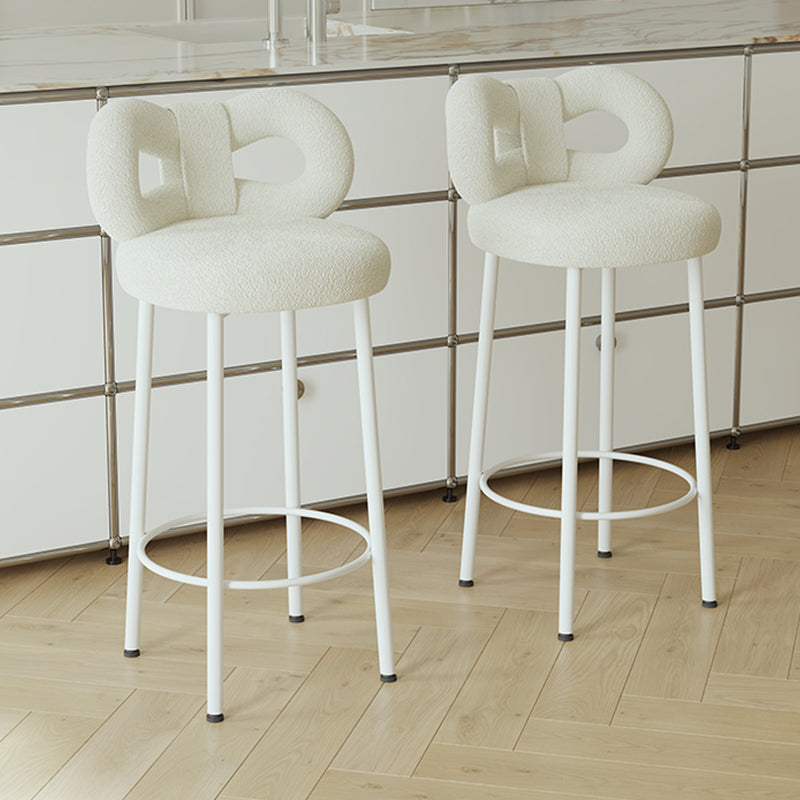 Contemporary Upholstered Low Back Round Bar Stools with Metal Base
