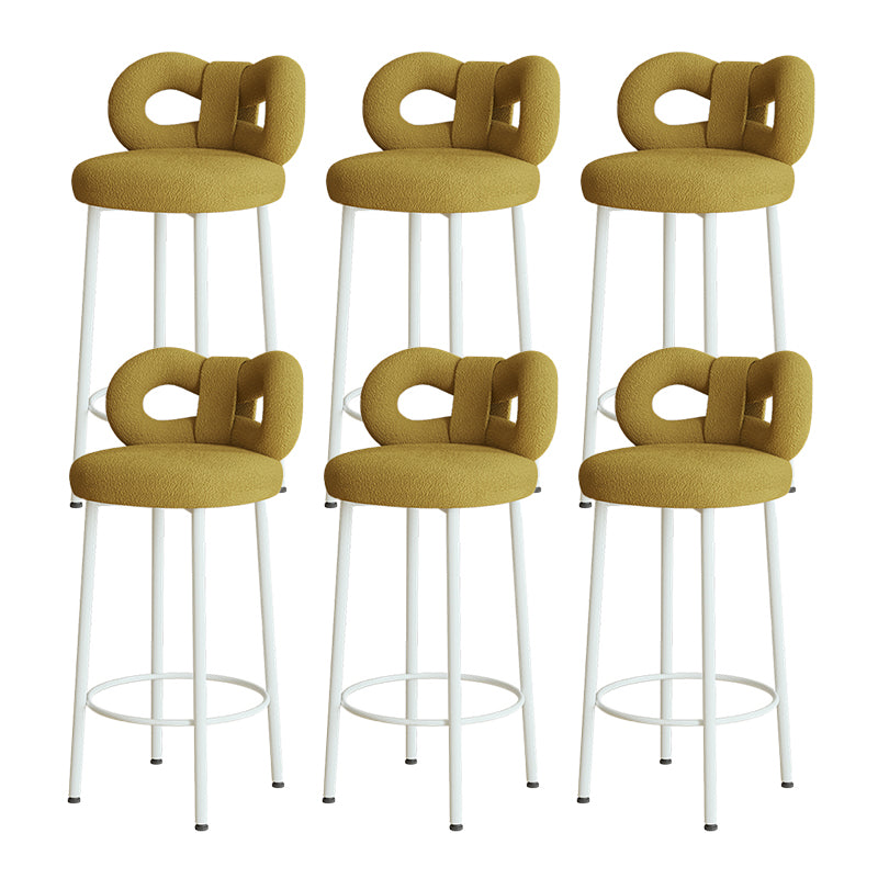 Contemporary Upholstered Low Back Round Bar Stools with Metal Base