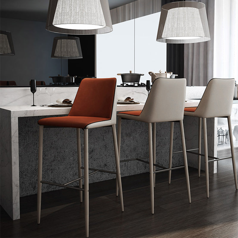 Modern Upholstered Low Back Faux Leather Bar Stools with Metal Base
