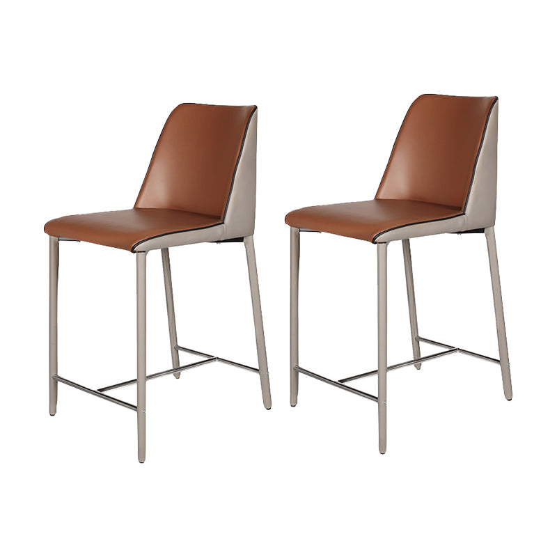 Modern Upholstered Low Back Faux Leather Bar Stools with Metal Base