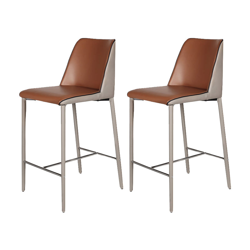 Modern Upholstered Low Back Faux Leather Bar Stools with Metal Base