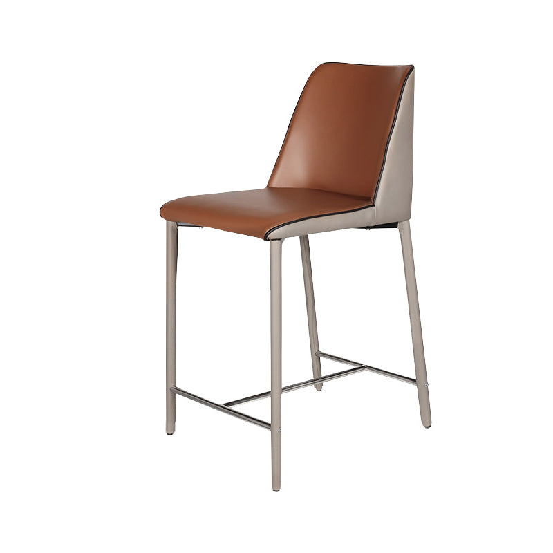 Modern Upholstered Low Back Faux Leather Bar Stools with Metal Base