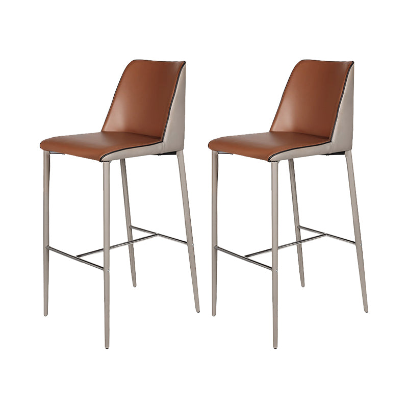Modern Upholstered Low Back Faux Leather Bar Stools with Metal Base